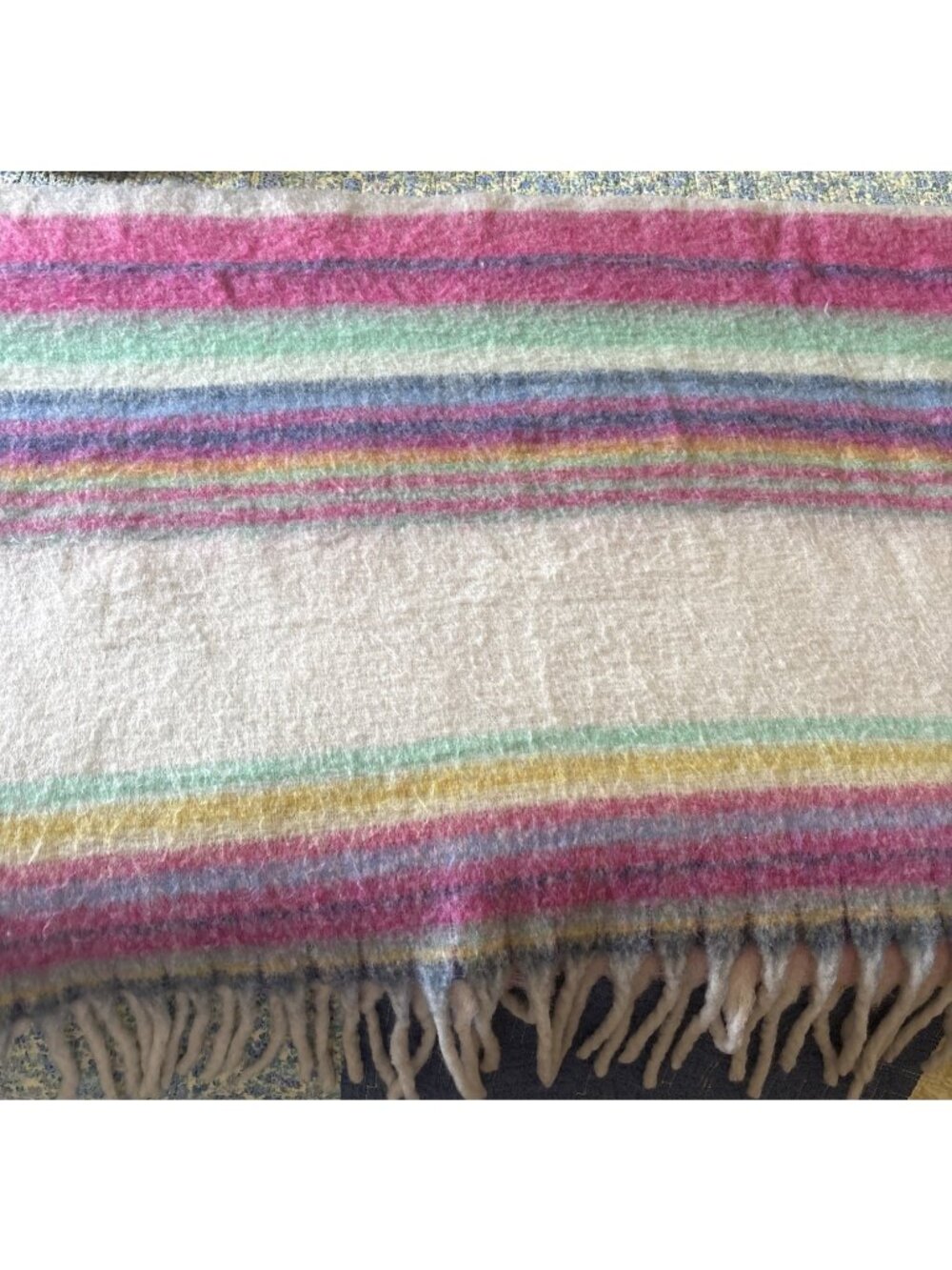 FREE PEOPLE Fringe Throw Blanket Skye Pink Blue White Stripes Soft